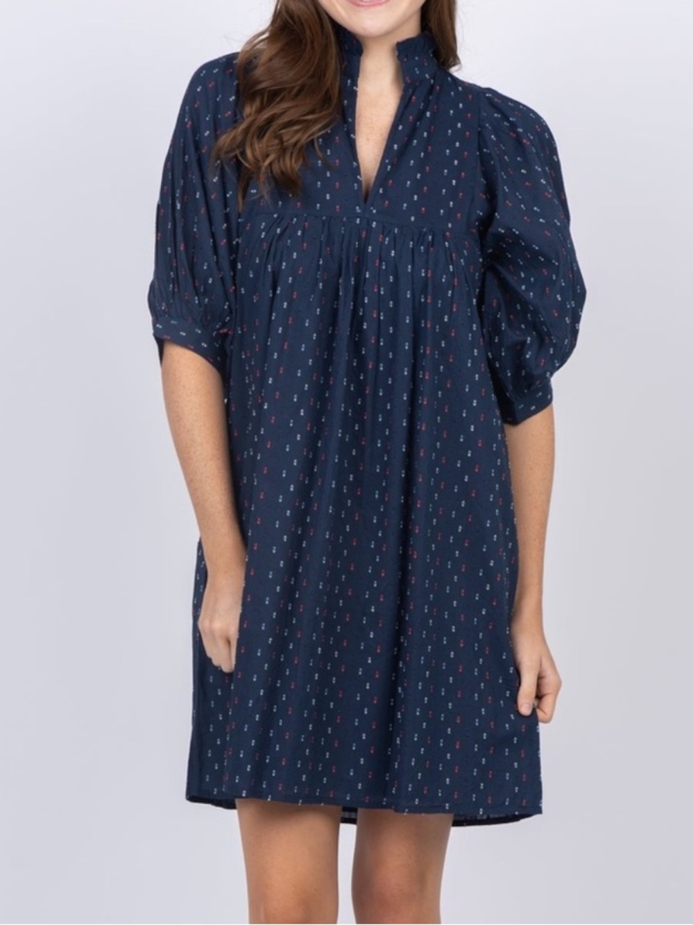 Never A Wallflower Navy Swiss Dot High Neck Dress Size XS
